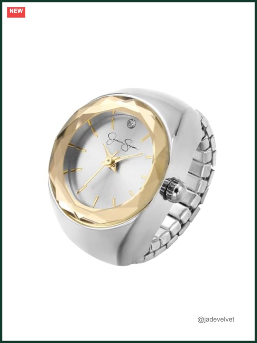 Adjustable Ring Watch Faceted Gold Bezel Quartz Analog Mini Dial Crystal